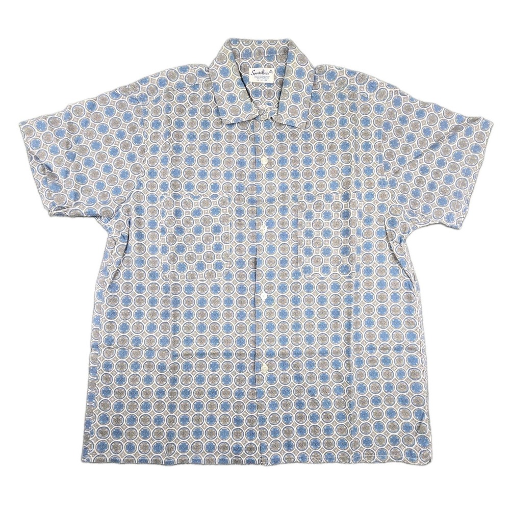 Vintage 1960s Sportswear Shirt M Atomic Geometric Print Hong Kong Cotton
